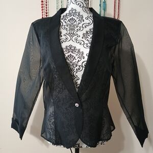 Ann Taylor Sheer Structured Silk Dressy Cropped Jacket Size 14